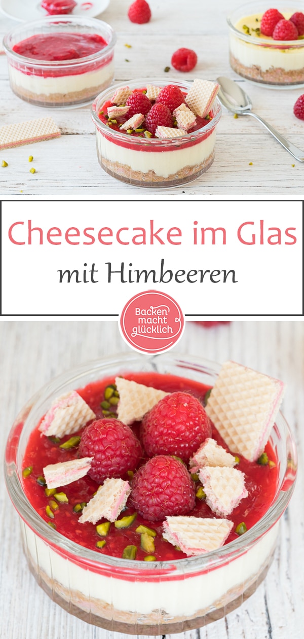 Diese Cheesecakes im Glas mit Himbeeren sind das perfekte Sommer-Dessert mit knusprigem Boden und softer Creme.