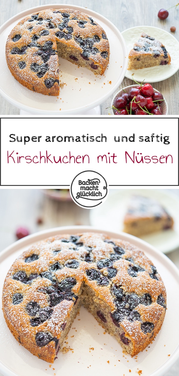 Dieser leckere Kirsch-Nuss-Kuchen kommt immer gut an! Das einfach Rezept klappt mit frischen & eingemachten Kirschen.