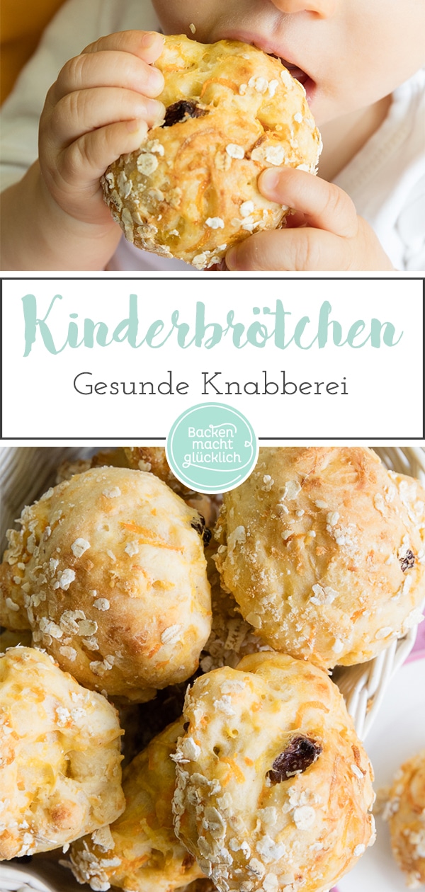 Diese Babybrötchen sind ein schneller gesunder Kindersnack zum Mitnehmen für Babys und Kleinkinder. Die Kinderbrote haben eine weiche Kruste und stecken voll gesunder Sachen.