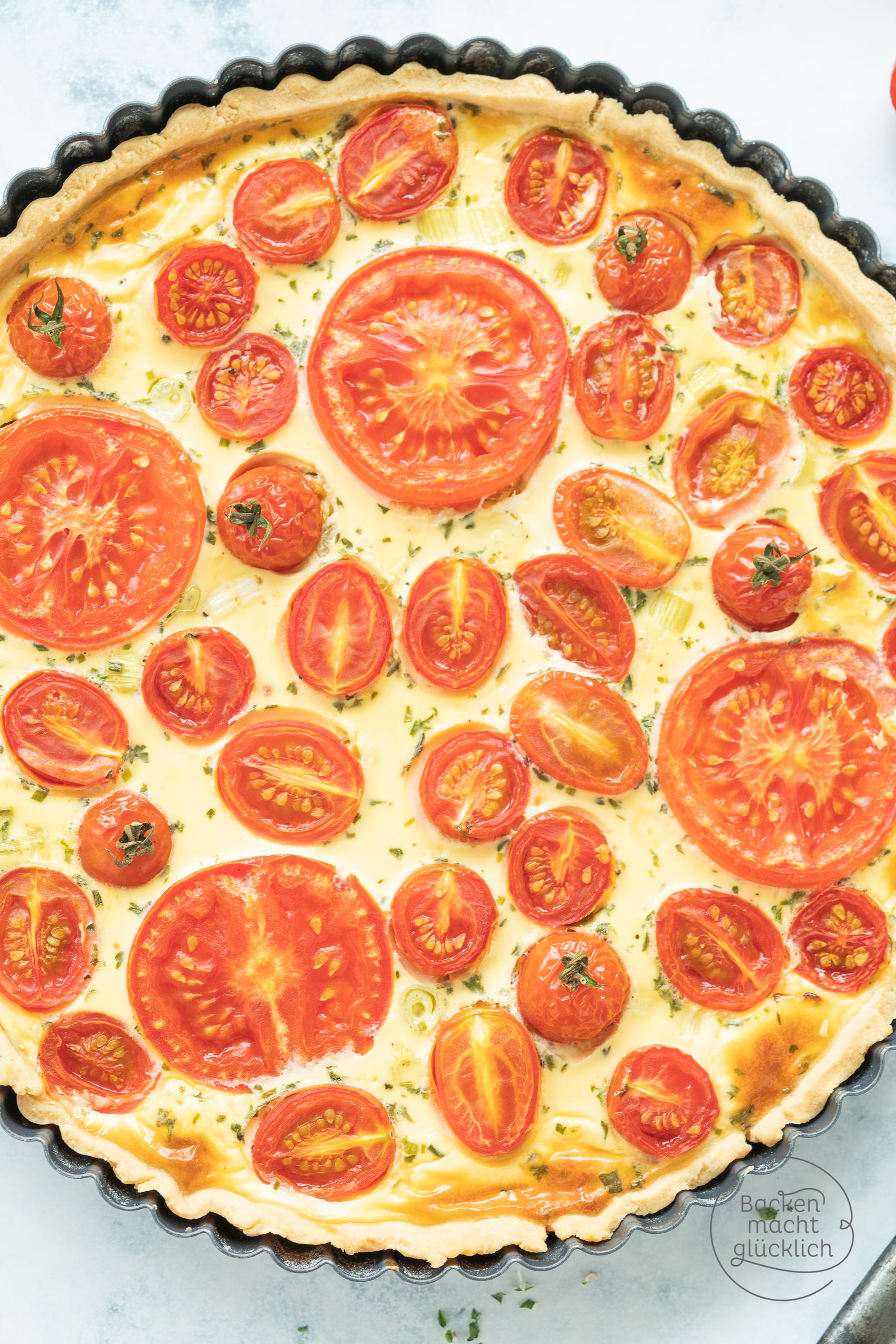 Ziegenkäse Quiche mit Kirschtomaten