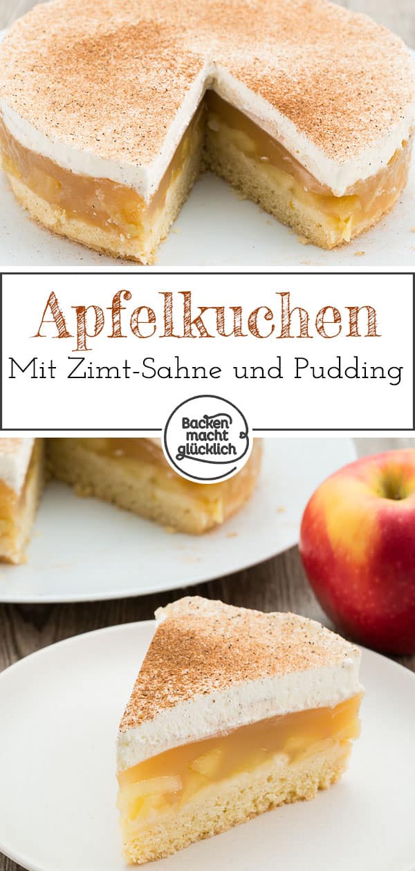 Die beste Apfel-Sahne-Torte mit Pudding und Mürbeteig: kommt garantiert gut an, ist superlecker & einfach zu machen!