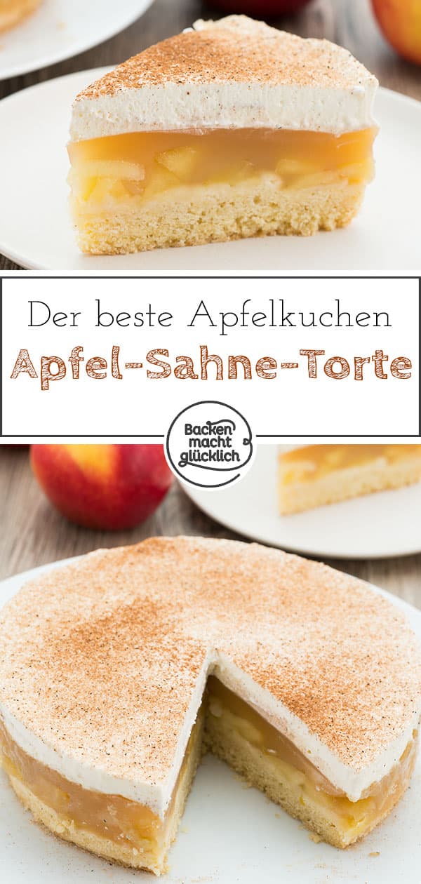 Die beste Apfel-Sahne-Torte mit Pudding und Mürbeteig: kommt garantiert gut an, ist superlecker & einfach zu machen!