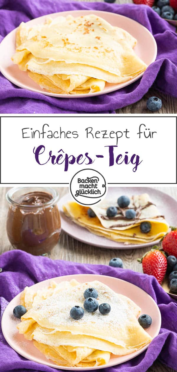 Das leckere Rezept für Crêpes-Teig lässt sich ganz einfach zu Hause nachmachen. Damit könnt ihr perfekte Crêpes wie vom Jahrmarkt auf den Küchentisch zaubern – ganz egal, ob mit frischen Früchten, Schokolade oder Marmelade. #crepes #crepesrezept #crepesrezeptteig #backenmachtglücklich