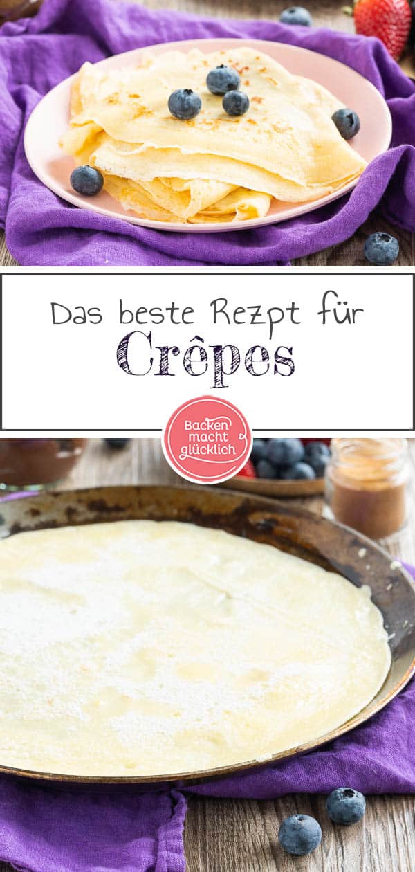 Das leckere Rezept für Crêpes-Teig lässt sich ganz einfach zu Hause nachmachen. Damit könnt ihr perfekte Crêpes wie vom Jahrmarkt auf den Küchentisch zaubern – ganz egal, ob mit frischen Früchten, Schokolade oder Marmelade. #crepes #crepesrezept #crepesrezeptteig #backenmachtglücklich