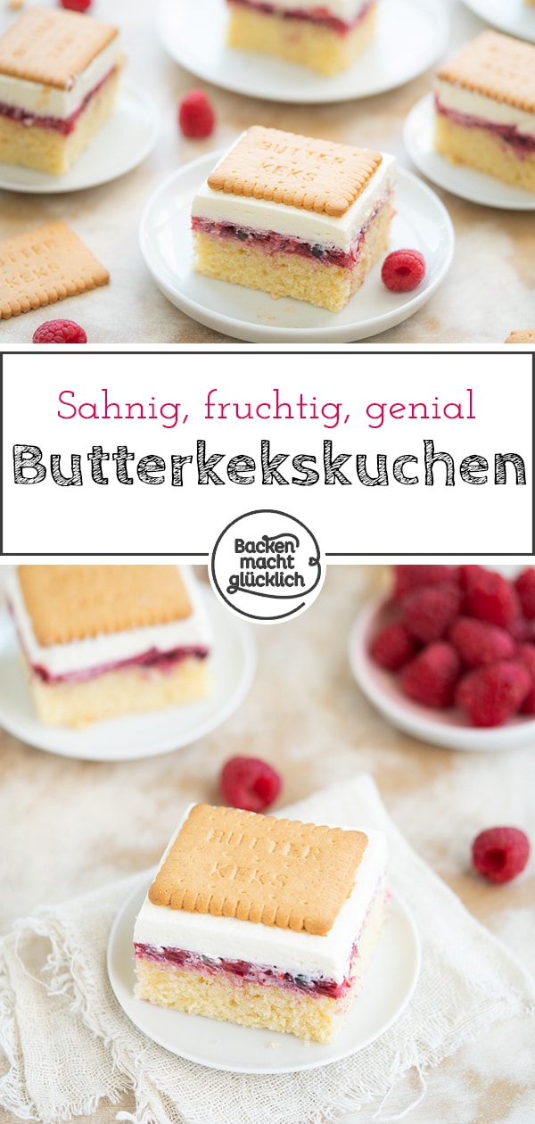 Dieser Butterkeks-Kuchen mit Pudding und Beeren ist wie gemacht für Gartenfeste und Co: fruchtig, cremig und erfrischend!