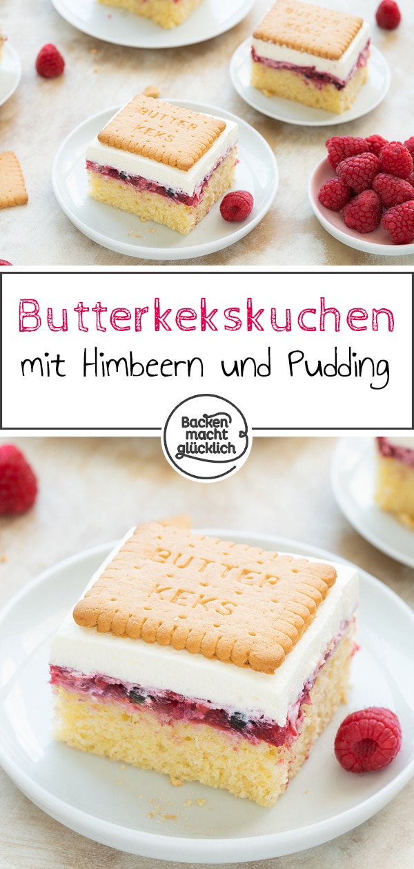 Dieser Butterkeks-Kuchen mit Pudding und Beeren ist wie gemacht für Gartenfeste und Co: fruchtig, cremig und erfrischend!