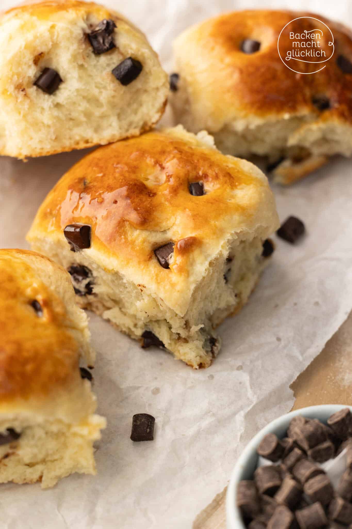 Hefeteig Schokobrötchen ohne Zucker