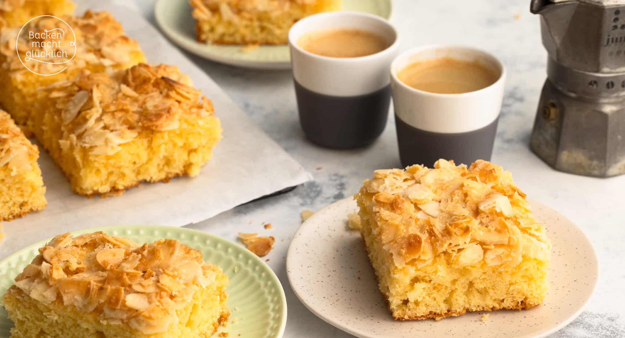 Blitzkuchen vom Blech aus Rührteig und Mandeltopping