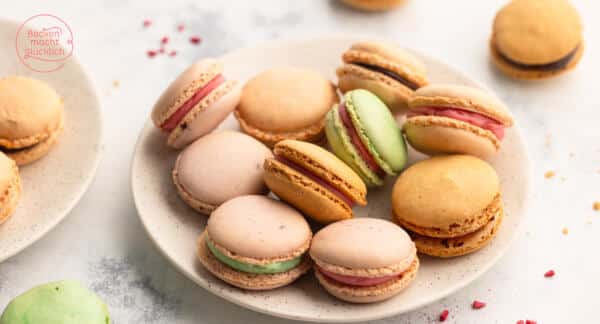 Bunte selbstgemachte Macarons auf einem teller