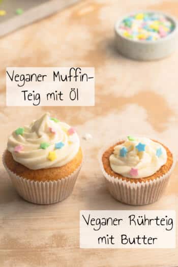vegane Cupcakes-Teige im vergleich: mit Butter und mit Öl
