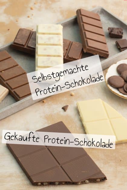 Protein-Schokoladentafeln ohne Zucker mit weißer und dunkler Schokolade