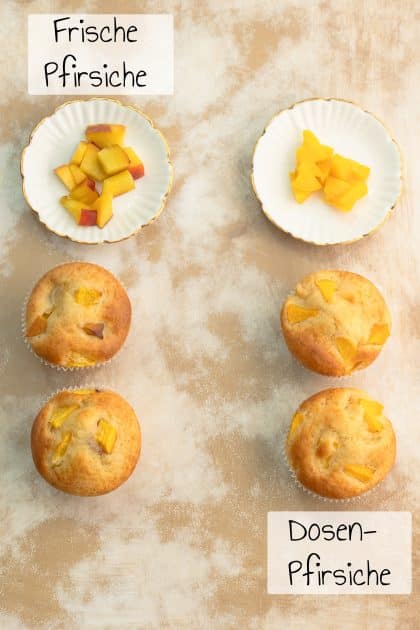 Pfirsich-Muffins mit frischen Pfirsichen oder Dosenobst im Vergleich