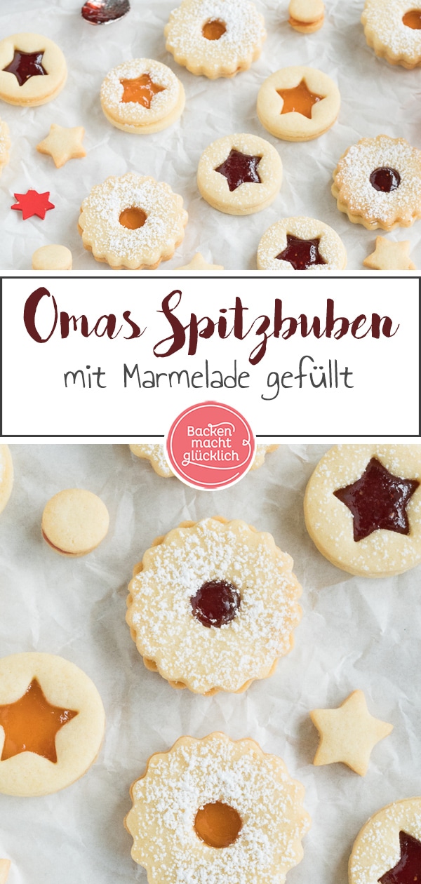 Bei den herrlich mürben Spitzbuben von Oma läuft mir jedes Mal das Wasser im Mund zusammen. Das Rezept für die mit Marmelade gefüllten Weihnachtsplätzchen ist dabei ganz einfach. 