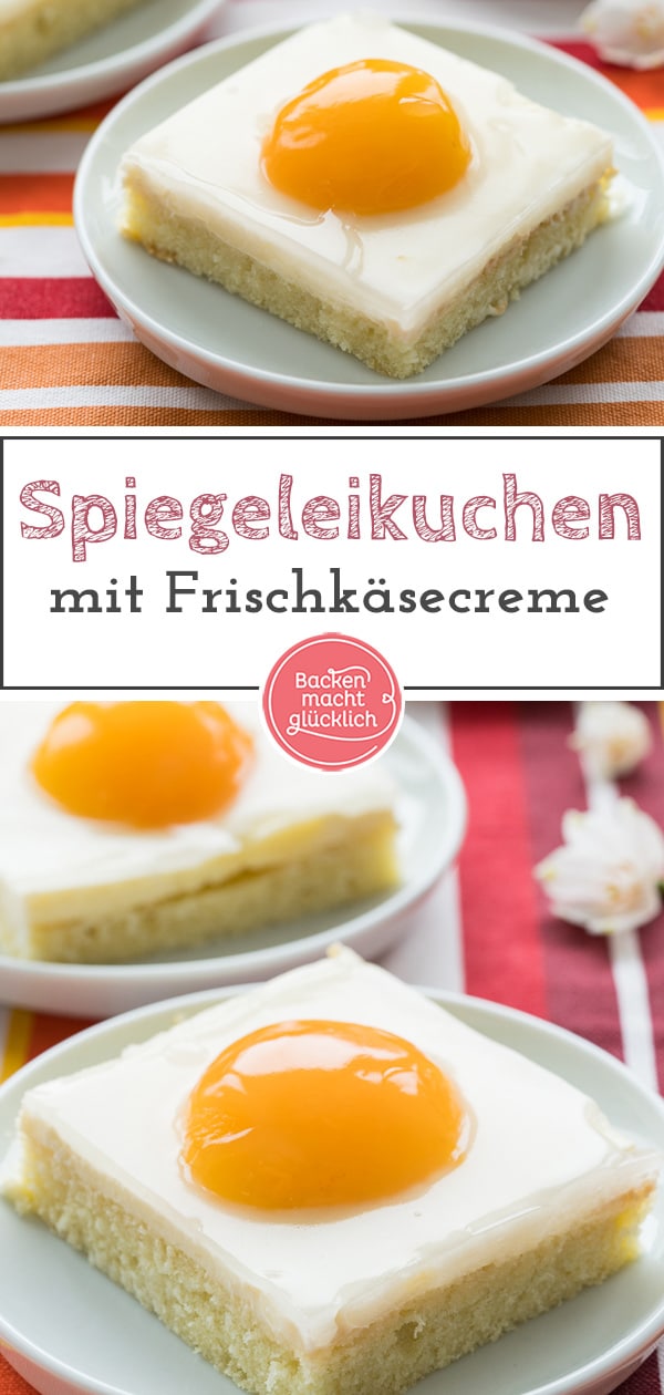 Dieser Spiegeleikuchen mit Aprikose oder Pfirsich sieht täuschend echt aus! Ein super Osterrezept vom Blech! Mit dem Spiegeleier-Kuchen macht ihr definitiv nichts falsch!