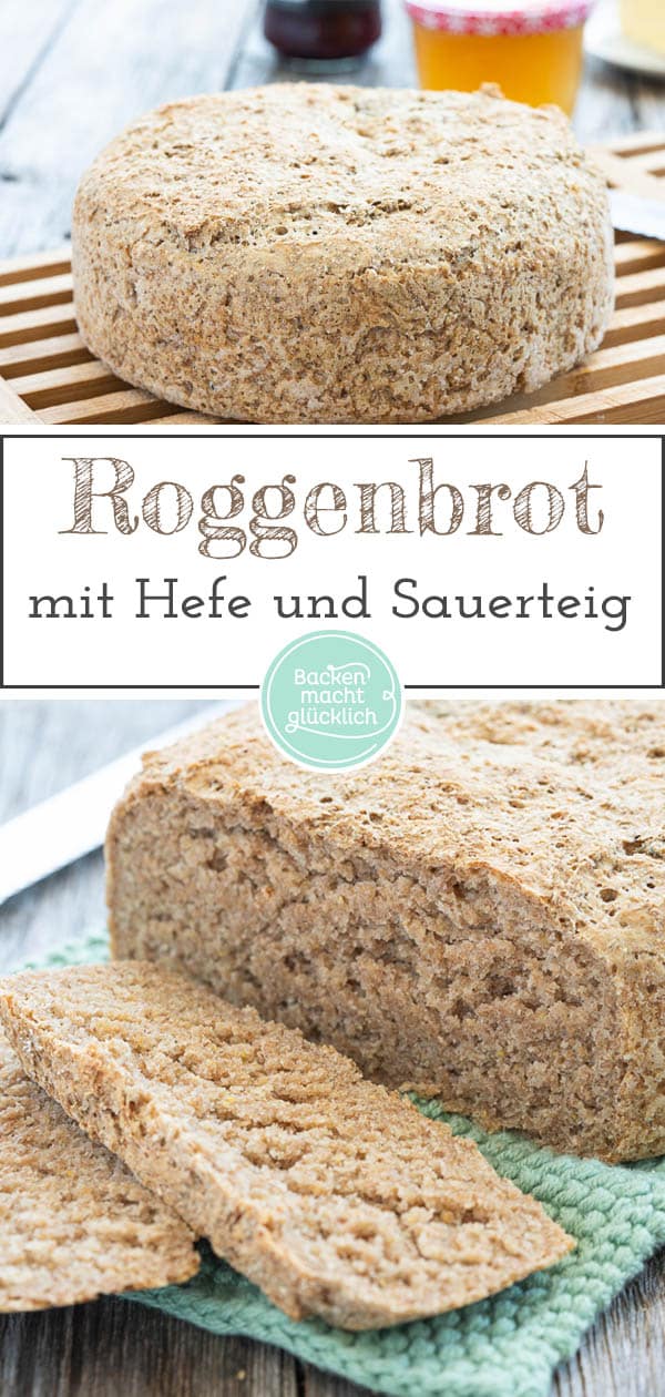 Dieses einfache Rezept für Roggenschrotbrot ist ideal für Anfänger im Bereich Brotbacken. Das Roggenbrot mit Hefe und Sauerteig schmeckt herrlich kernig und wunderbar herzhaft. #brotbacken #roggenbrot #roggenbrotmitsauerteig #sauerteigbrot #backenmachtglücklich