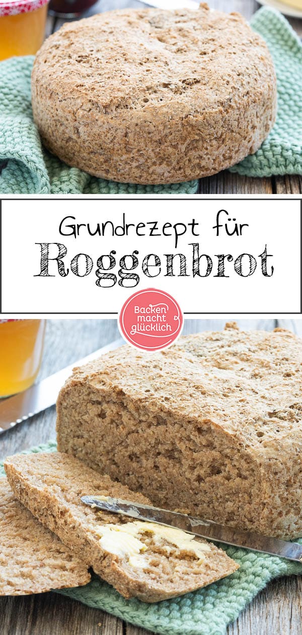 Dieses einfache Rezept für Roggenschrotbrot ist ideal für Anfänger im Bereich Brotbacken. Das Roggenbrot mit Hefe und Sauerteig schmeckt herrlich kernig und wunderbar herzhaft. #brotbacken #roggenbrot #roggenbrotmitsauerteig #sauerteigbrot #backenmachtglücklich