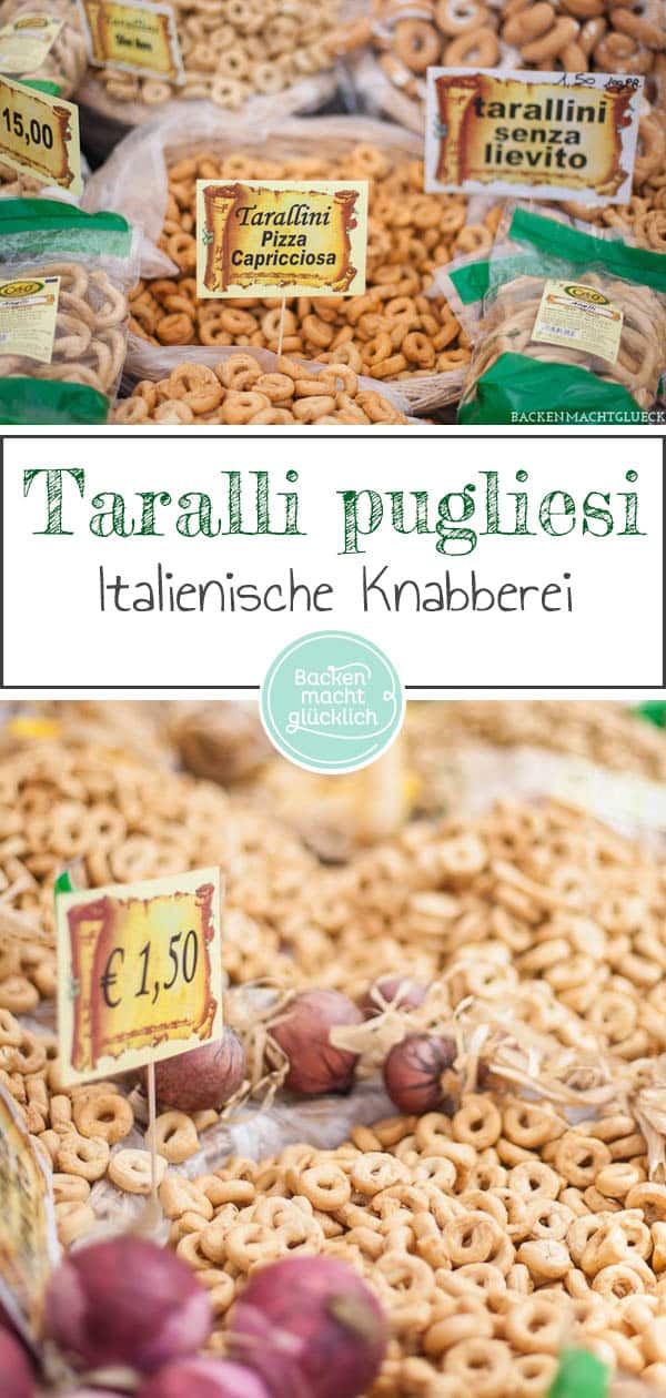 Kennt ihr schon die herzhaften italienischen Taralli pugliesi? Das herzhafte Knabbergebäck aus Italien versetzt einen sofort in echte Urlaubsstimmung. Ein toller Snack für Zwischendurch oder auf Feiern. #Italien #Tarallipugliesi #taralli #snacks #herzhaft #backenmachtglücklich