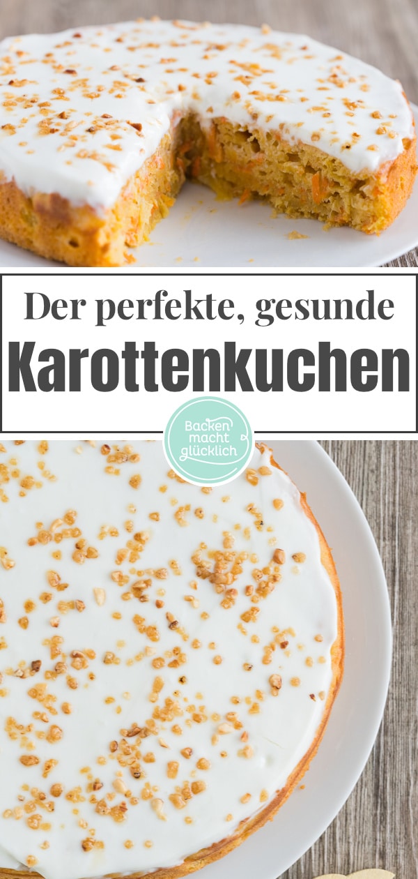 Sehr saftiger, fettarmer Rüblikuchen ohne Nüsse - so lecker kann ein kalorienarmer und zuckerfreier Möhrenkuchen sein!