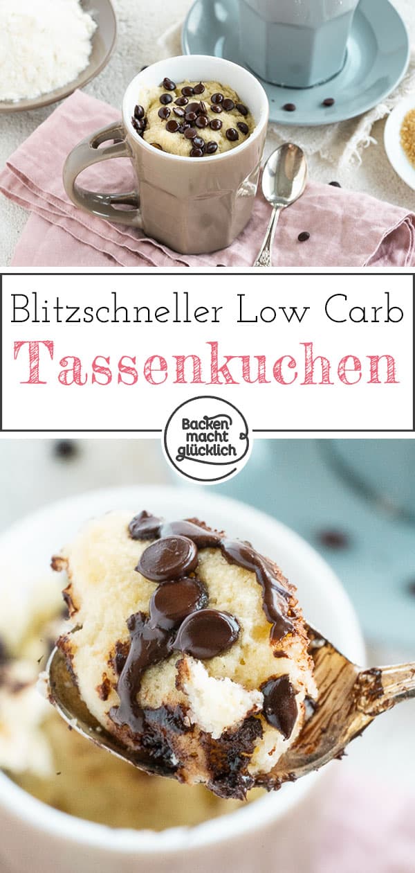 Dieser Tassenkuchen ohne Mehl und Zucker ist innerhalb weniger Minuten fertig. Der schnelle Low Carb Tassenkuchen aus der Mikrowelle ist genau das Richtige für den spontanen Süßhunger!