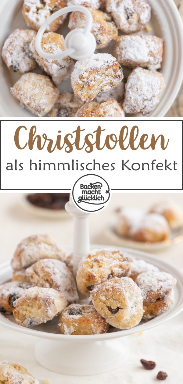 Omas Stollenkonfekt selber machen ist so einfach! Diese leckeren Ministollen mit Marzipan werden super saftig.