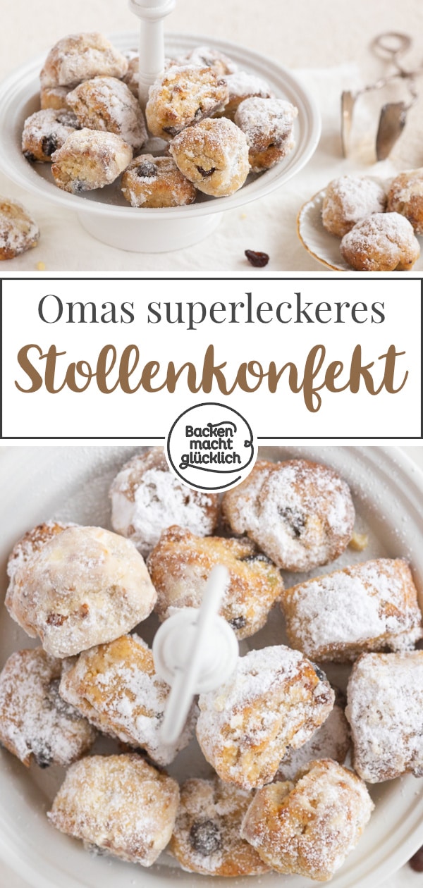 Omas Stollenkonfekt selber machen ist so einfach! Diese leckeren Ministollen mit Marzipan werden super saftig.