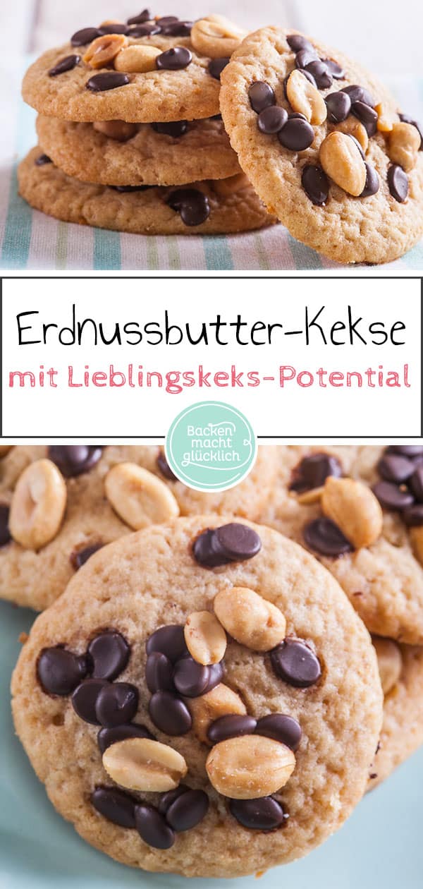 Diese Peanut Butter Cookies mit Erdnussbutter, Erdnüssen und Schokolade haben das Zeug dazu, zu euren Lieblingskeksen zu werden! Die schnellen Erdnussbutterkekse sind schön weich und knackig zugleich, supersündig und einfach nur lecker.