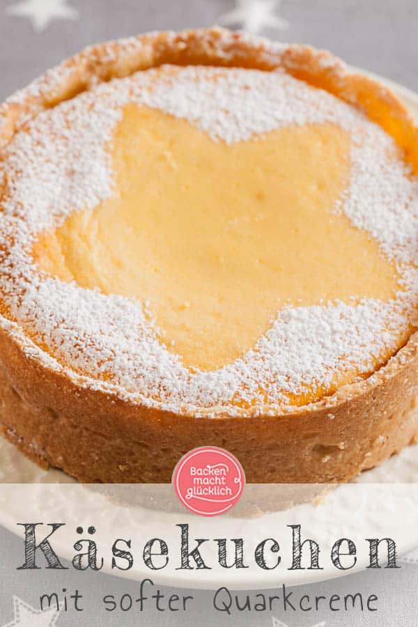 Lust auf einen leckeren Käsekuchen mit cremiger Quarkmasse und mürbem Boden? Mit diesem Klassiker Rezept gelingt der Käsekuchen garantiert. #käsekuchen #klassiker #käsekuchenrezept #backenmachtglücklich