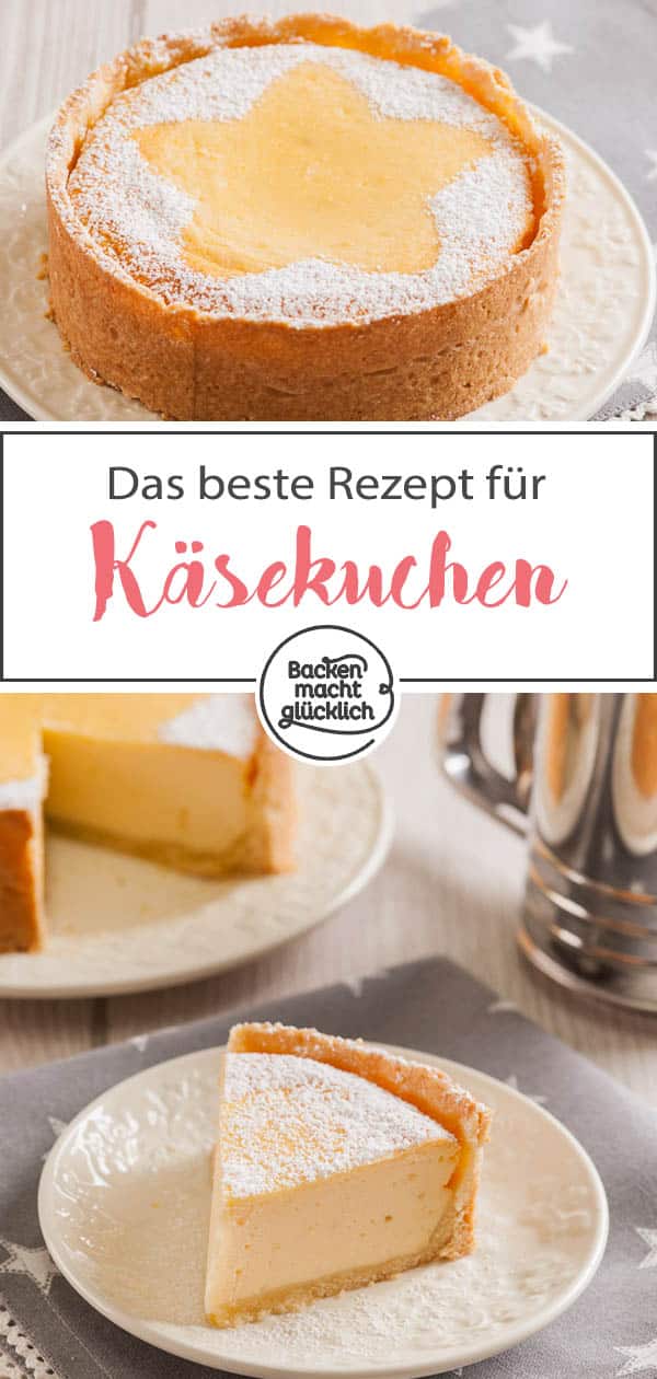 Lust auf einen leckeren Käsekuchen mit cremiger Quarkmasse und mürbem Boden? Mit diesem Klassiker Rezept gelingt der Käsekuchen garantiert. #käsekuchen #klassiker #käsekuchenrezept #backenmachtglücklich