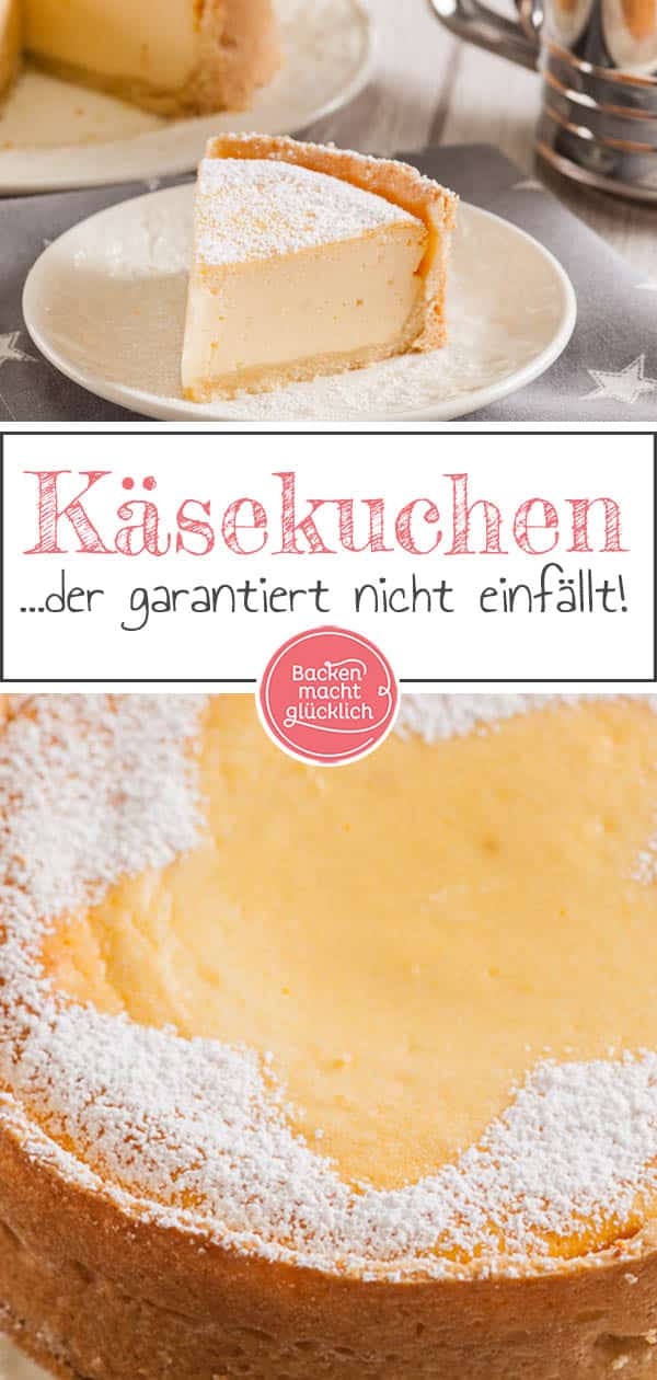 Lust auf einen leckeren Käsekuchen mit cremiger Quarkmasse und mürbem Boden? Mit diesem Klassiker Rezept gelingt der Käsekuchen garantiert. #käsekuchen #klassiker #käsekuchenrezept #backenmachtglücklich