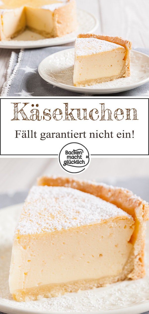 Lust auf einen leckeren Käsekuchen mit cremiger Quarkmasse und mürbem Boden? Mit diesem Klassiker Rezept gelingt der Käsekuchen garantiert. #käsekuchen #klassiker #käsekuchenrezept #backenmachtglücklich