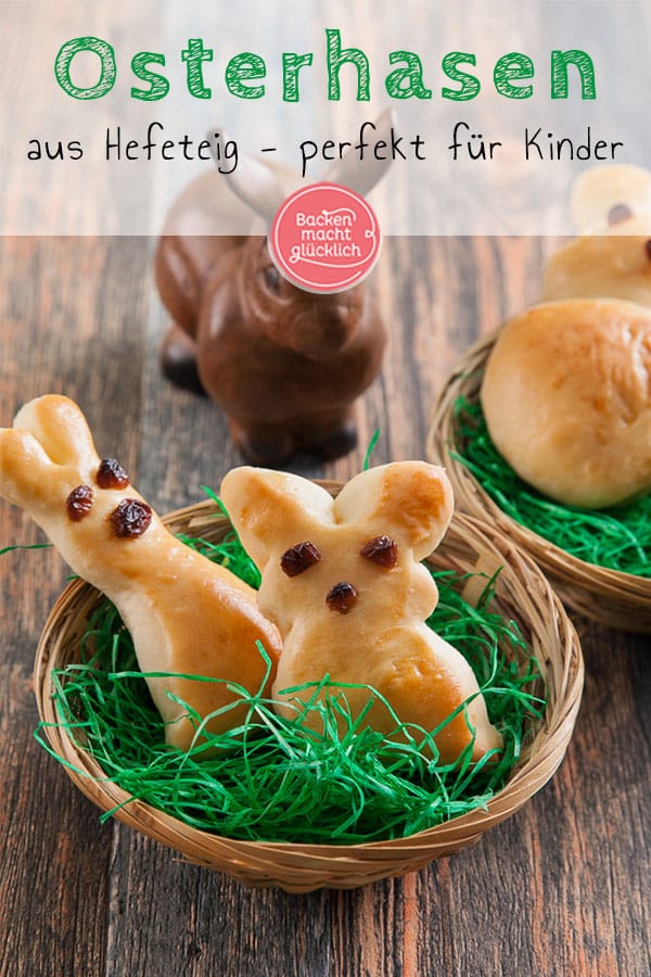 Diese Osterhasen aus gelingsicherem Hefeteig eignen sich wunderbar fürs gemeinsame Backen mit der Familie. Die Hefehasen schmecken garantiert allen.