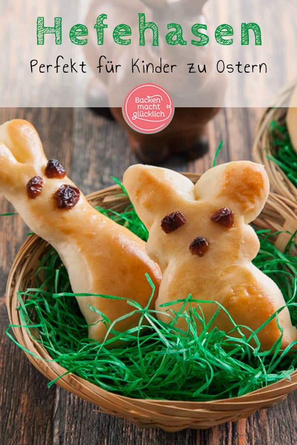 Diese Osterhasen aus gelingsicherem Hefeteig eignen sich wunderbar fürs gemeinsame Backen mit der Familie. Die Hefehasen schmecken garantiert allen.