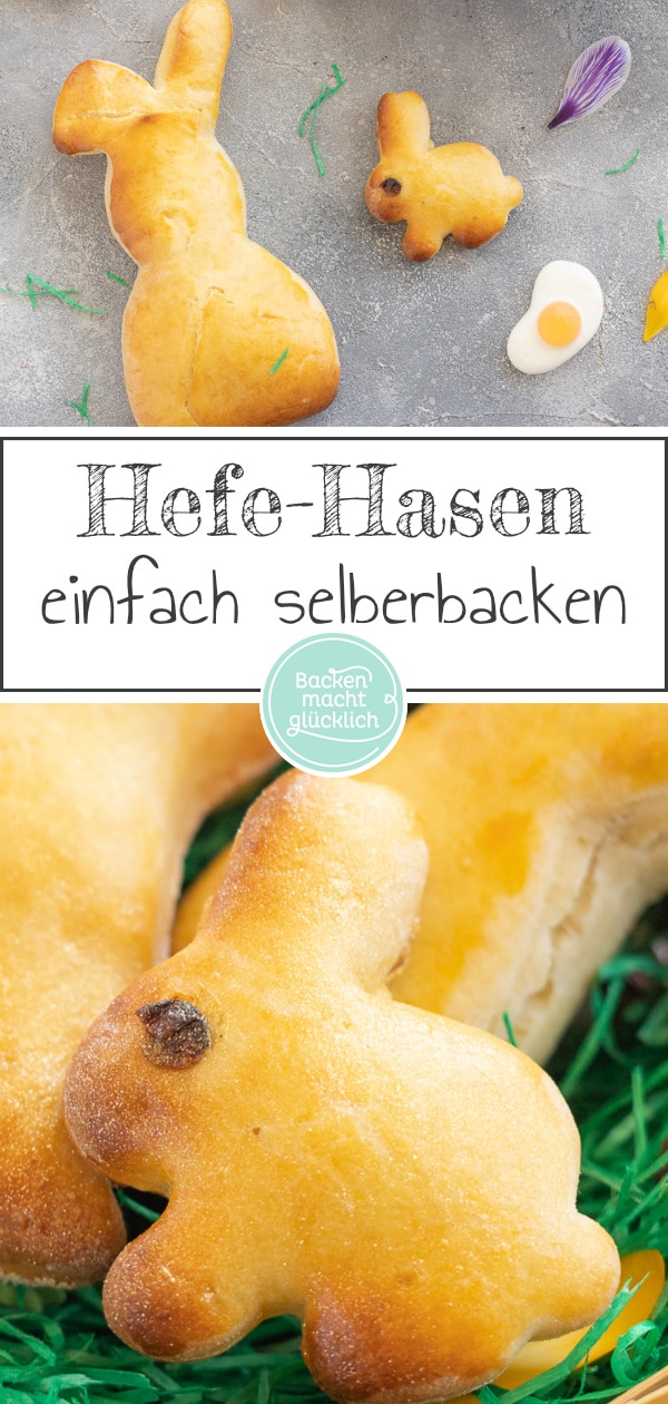 Diese Osterhasen aus gelingsicherem Hefeteig eignen sich wunderbar fürs gemeinsame Backen mit der Familie. Die Hefehasen schmecken garantiert allen.