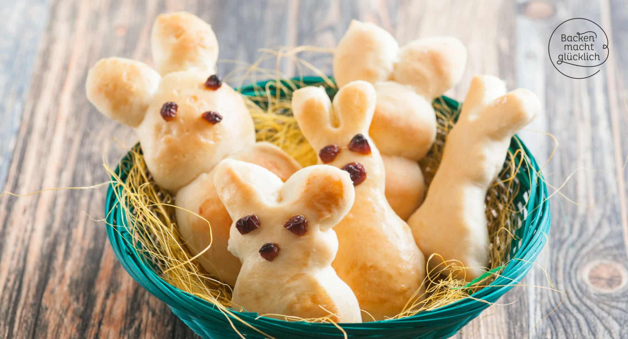 Diese Osterhasen aus gelingsicherem Hefeteig eignen sich wunderbar fürs gemeinsame Backen mit der Familie. Die Hefehasen schmecken garantiert allen.