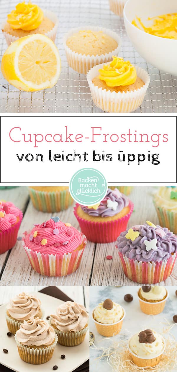 Eine Sammlung meiner liebsten Rezepte für Cupcake-Frostings. Hier findet ihr Frostings und Toppings für Cupcakes von üppig bis leicht, von Buttercreme bis Schokoladenganache. Bei dieser Sammlung der besten Cupcake Frostings ist garantiert für jeden Anlass was dabei.