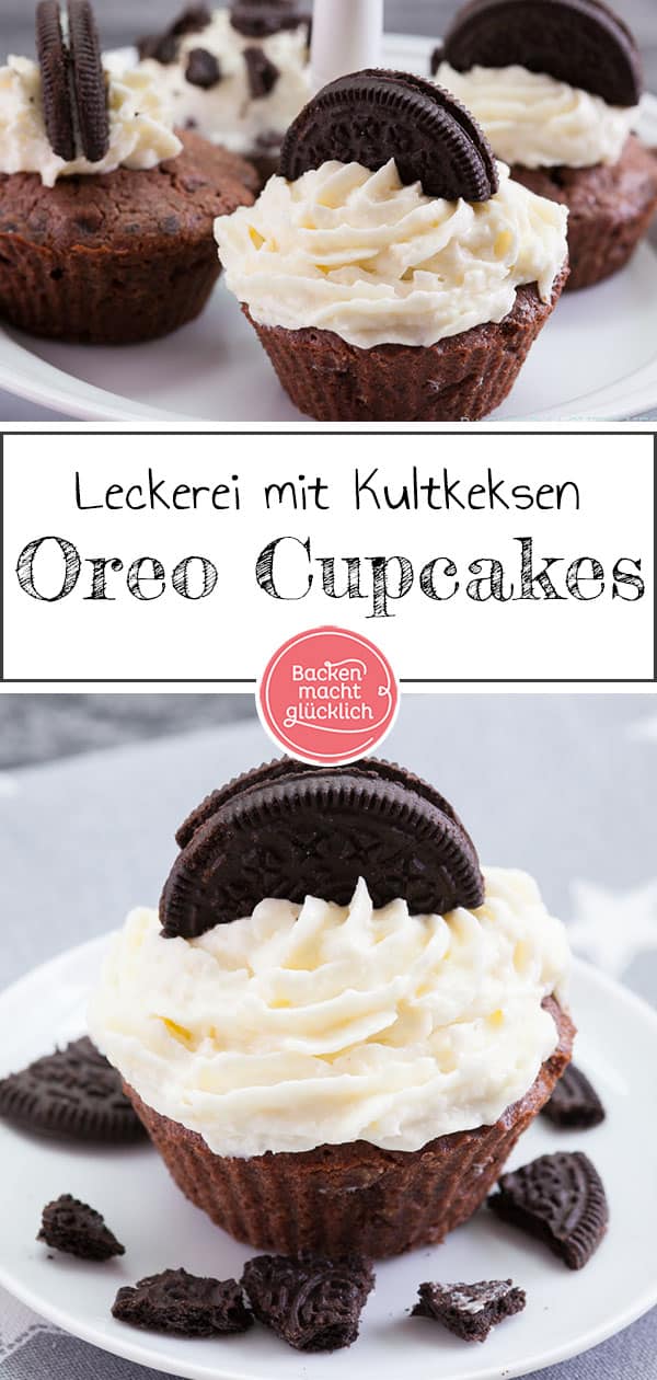 Oreo Cupcakes: Leckere Cupcakes mit den Kultkeksen im Teig und als Deko. Die köstlichen Oreo Cupcakes bekommen ein frisches Creamcheese-Frosting. Plus extra viel Schoko im Teig der Oreo Cupcakes.