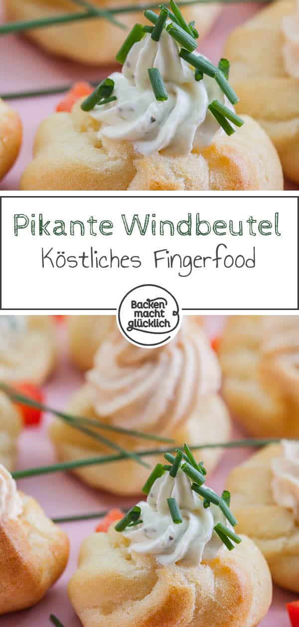 Pikante Windbeutel sind ein tolles Party-Fingerfood. Mit unserem herzhaften Windbeutel-Rezept gelingt das salzige Brandteiggebäck garantiert! #fingerfood #snacks #windbeutel #pikantewindbeutel #backenmachtglücklich