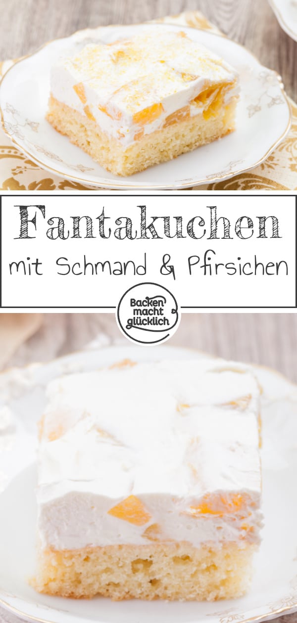 Fantakuchen mit Schmand und Pfirsichen ist der Hit auf jeder Feier! Ein einfaches tolles Rezept fürs Blech.