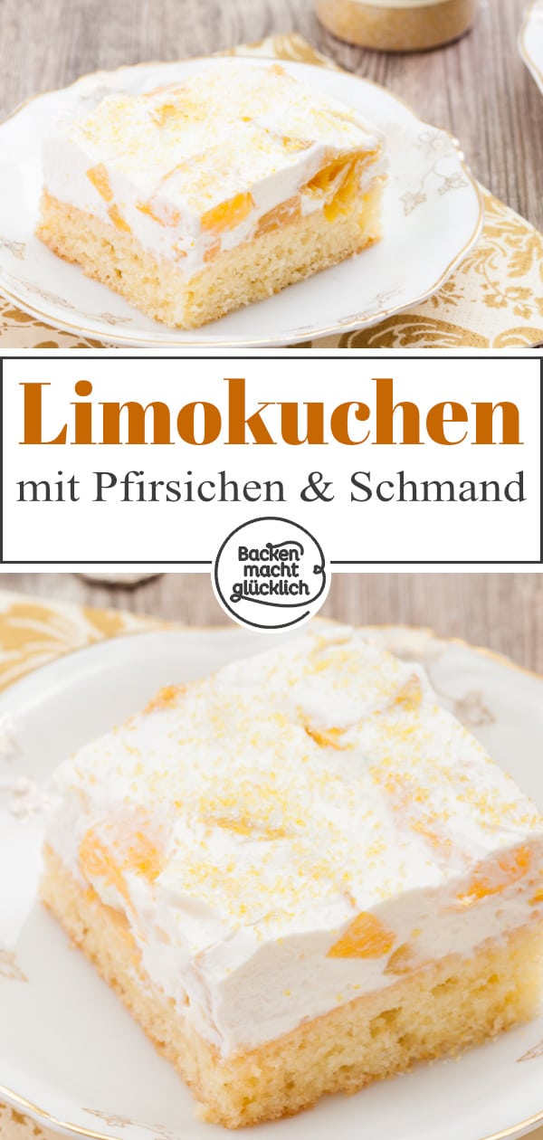 Fantakuchen mit Schmand und Pfirsichen ist der Hit auf jeder Feier! Ein einfaches tolles Rezept fürs Blech.