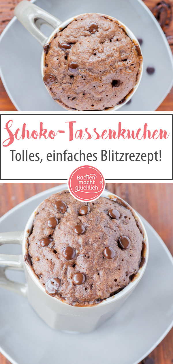 Einfaches Rezept für Schoko-Tassenkuchen aus der Mikrowelle, der genial schmeckt & in nur 5 Minuten fertig ist.