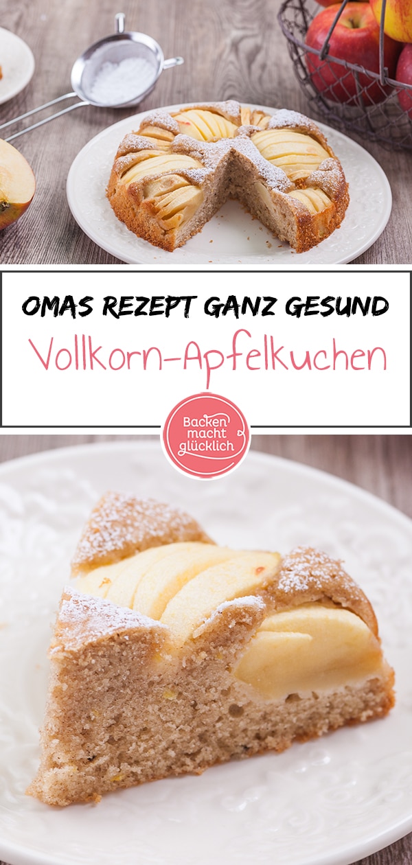 Omas Apfelkuchenrezept leicht gemacht: Dieser gesunde Apfelkuchen ist für alle, die der Duft von gebackenen Äpfeln und Zimt an ihre Kindheit erinnert. Grundlage des gesunden Apfelkuchen ist ein uraltes Rezept. Mit einigen Anpassungen wurde der Vollkorn-Apfelkuchen zuckerarm, fettarm und kalorienarm.