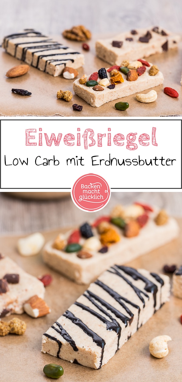 Diese Erdnussbutter-Eiweißriegel sind kohlenhydratarm, proteinreich und glutenfrei. Außerdem sind die Low Carb Proteinriegel extrem lecker und schnell gemacht. Mit dem passenden Proteinpulver werden die Eiweißriegel sogar vegan.