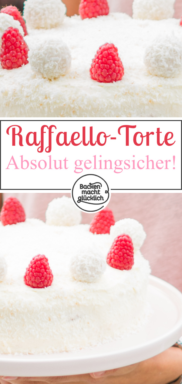 Gelingsicheres Rezept für eine köstliche Raffaello-Torte ohne Gelatine, für uns die beste Kokostorte überhaupt.