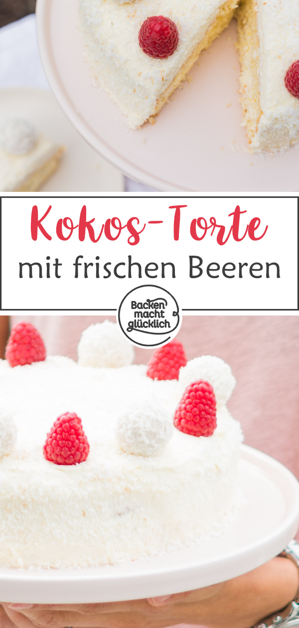 Gelingsicheres Rezept für eine köstliche Raffaello-Torte ohne Gelatine, für uns die beste Kokostorte überhaupt.