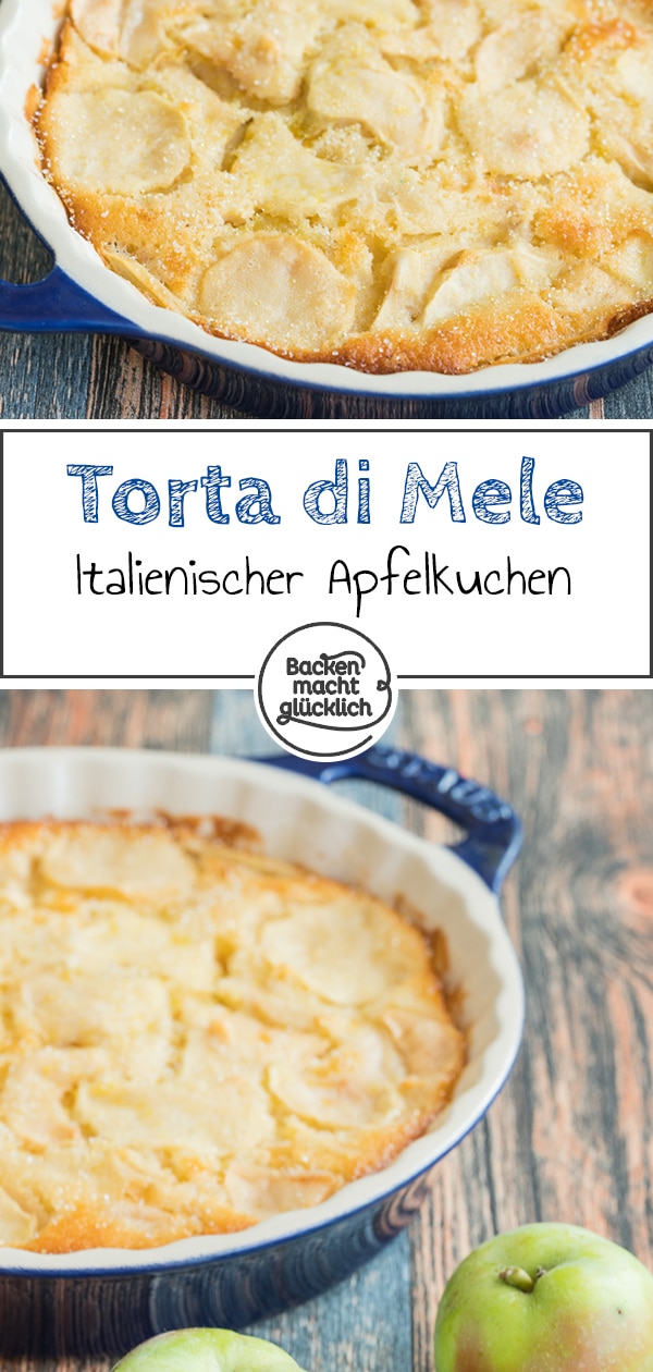 Torta di Mele ist ein fruchtiger, saftiger Apfelkuchen mit besonders viel Obst. Der italienische Apfelkuchen schmeckt sowohl lauwarm als auch kalt. Wer mag, gibt zum italienischen Apfelkuchen  noch Gewürze und Rosinen dazu.
