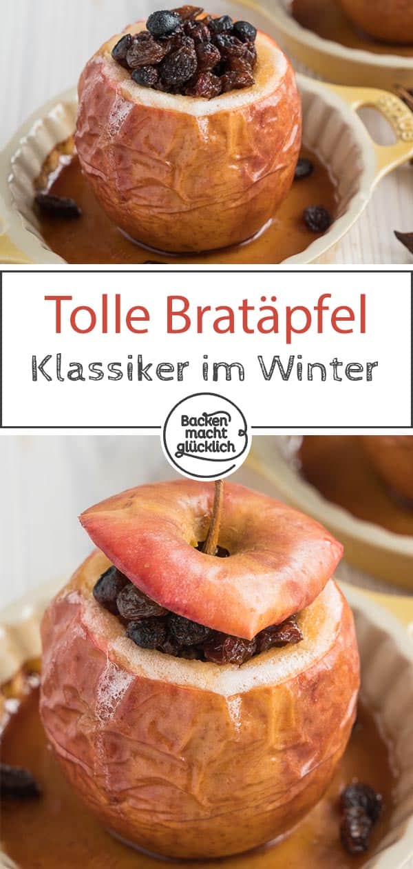 Die leckeren gefüllten Bratäpfel mit Marzipan, Rosinen und Zimt sind ein echter Winterklassiker. Ein super schnelles und einfaches Bratapfel-Rezept für Zuhause.