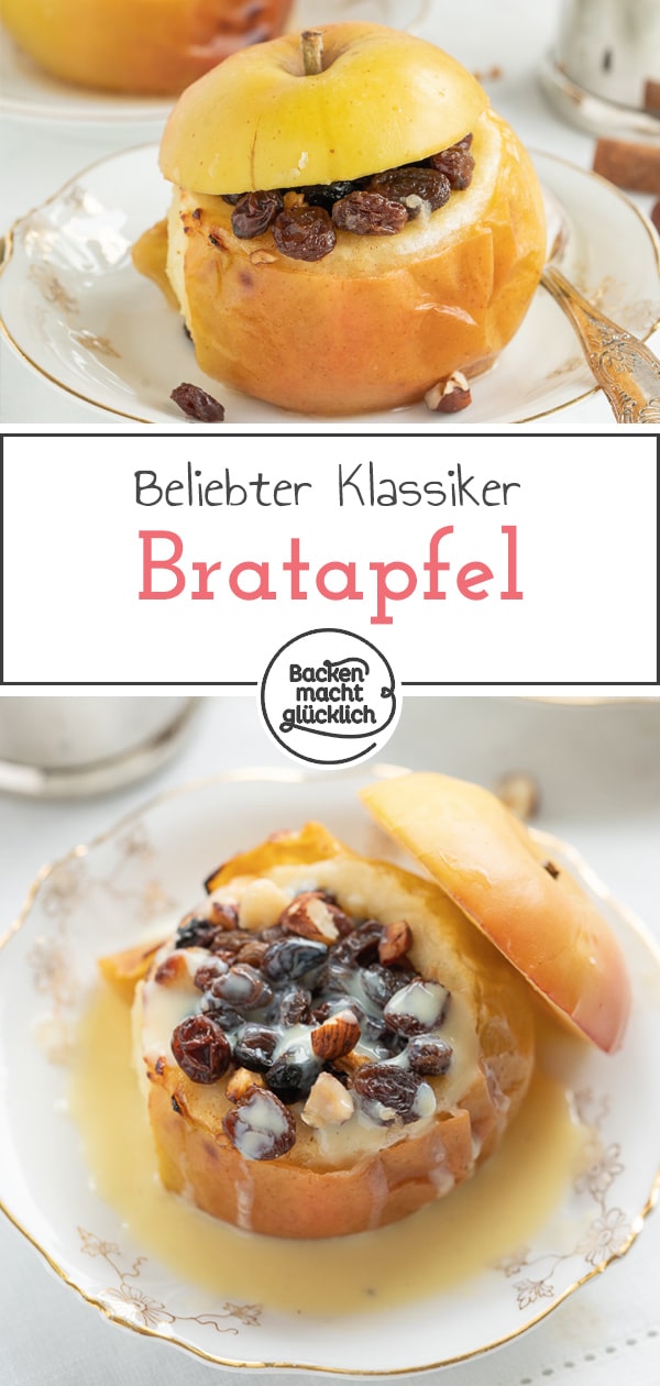 Die leckeren gefüllten Bratäpfel mit Marzipan, Rosinen und Zimt sind ein echter Winterklassiker. Ein super schnelles und einfaches Bratapfel-Rezept für Zuhause.