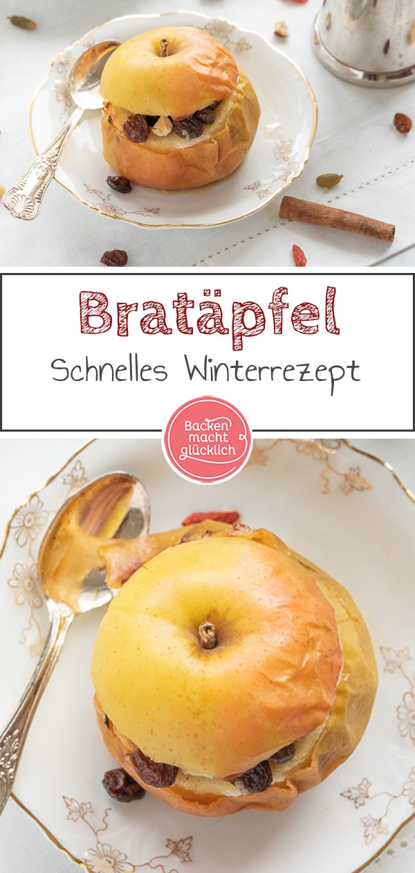 Die leckeren gefüllten Bratäpfel mit Marzipan, Rosinen und Zimt sind ein echter Winterklassiker. Ein super schnelles und einfaches Bratapfel-Rezept für Zuhause.