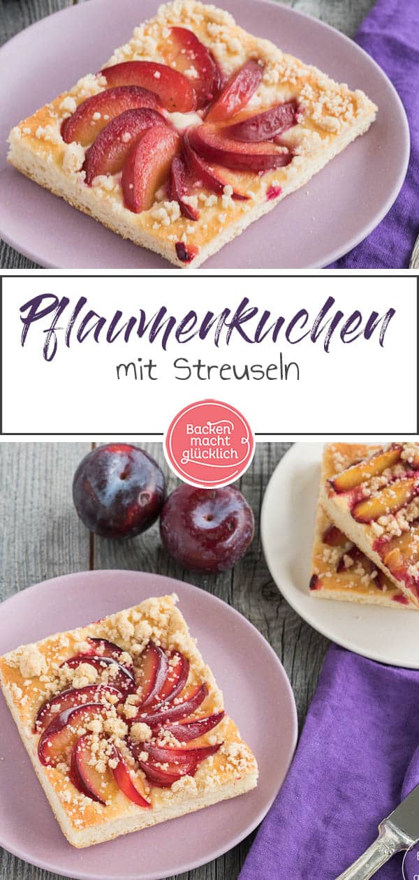 Der leckere Pflaumen-Streusel-Kuchen vom Blech ist ein echter Klassiker! Das Rezept für den Pflaumenkuchen mit Hefeteig und Streuseln ist ganz einfach und das Ergebnis kommt immer super an. #pflaumenkuchen #zwetschgenkuchen #zwetschgen #pflaumen #streuselkuchen #backenmachtglücklich