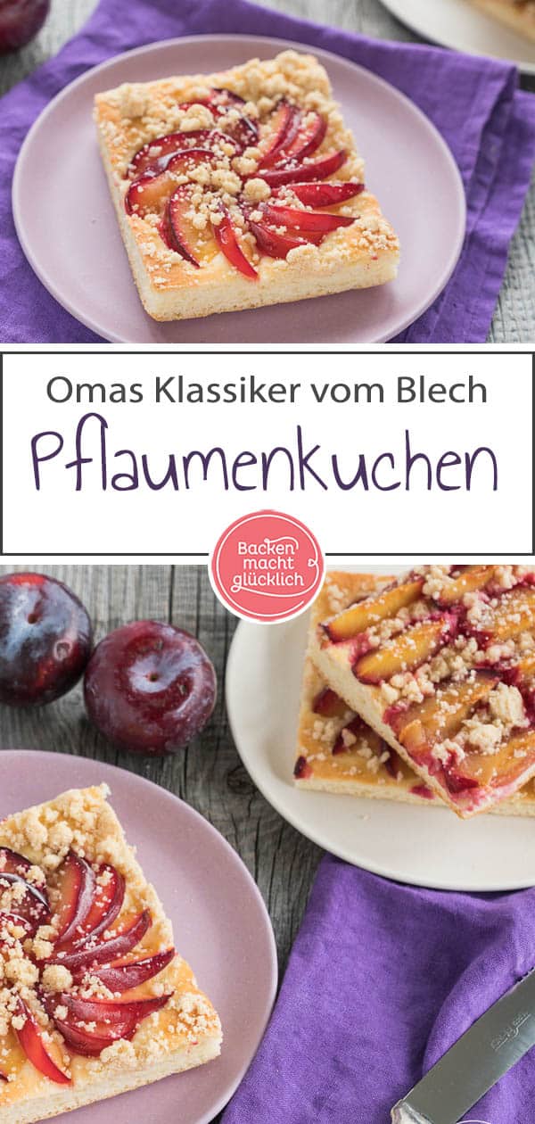 Der leckere Pflaumen-Streusel-Kuchen vom Blech ist ein echter Klassiker! Das Rezept für den Pflaumenkuchen mit Hefeteig und Streuseln ist ganz einfach und das Ergebnis kommt immer super an. #pflaumenkuchen #zwetschgenkuchen #zwetschgen #pflaumen #streuselkuchen #backenmachtglücklich